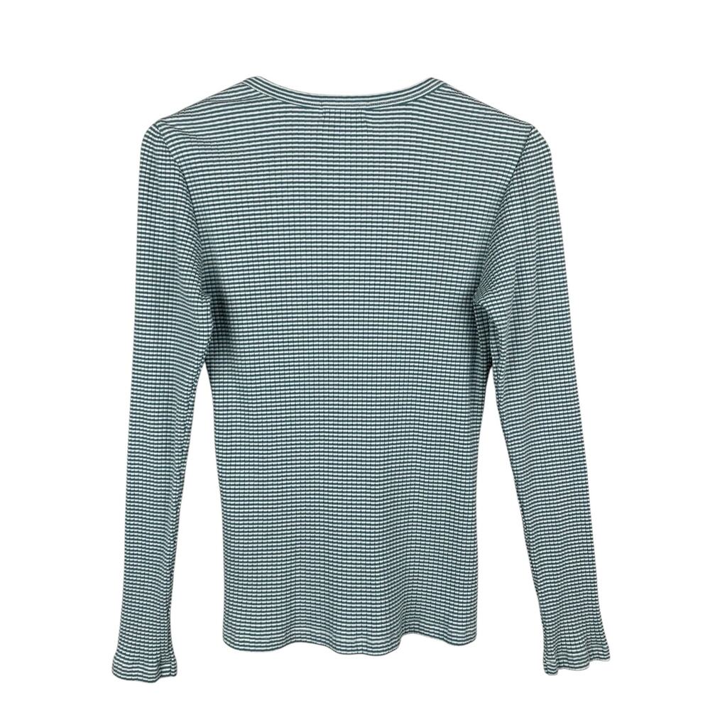 Carve Designs Long Sleeve Top Green White Stripe Ribbed Knit Women's M - Flaw - Picture 5 of 7